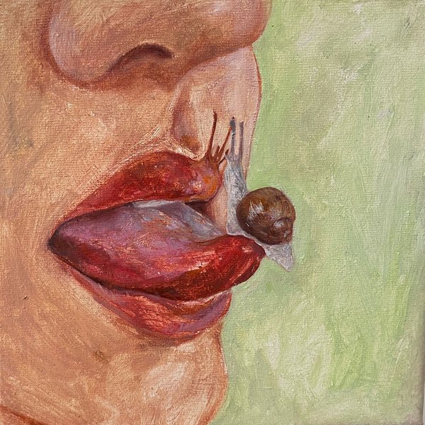 Le baiser de la limace — huile sur toile, peinture de Sarah Jacquin