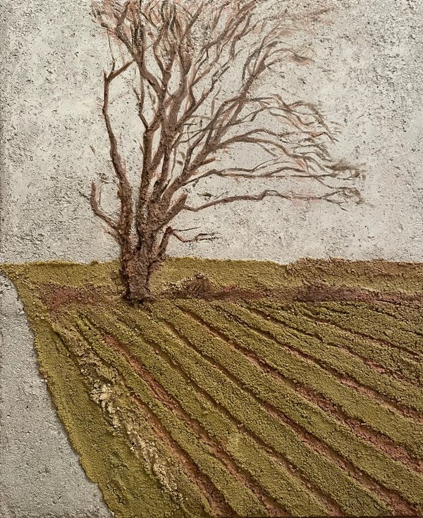 L’ arbre qui rêvait d’ ailleurs — Enduits en terre crue, peinture à l’ argile, œuvre en terre crue de Sarah Jacquin